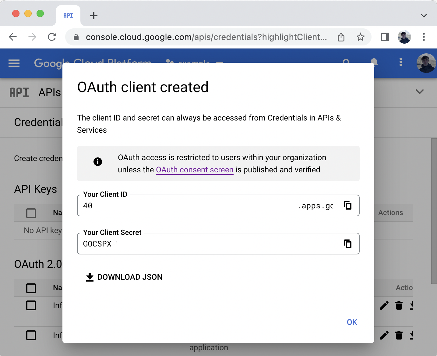 OAuth client details